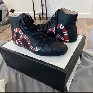 Gucci Leather High Top Snake Shoes